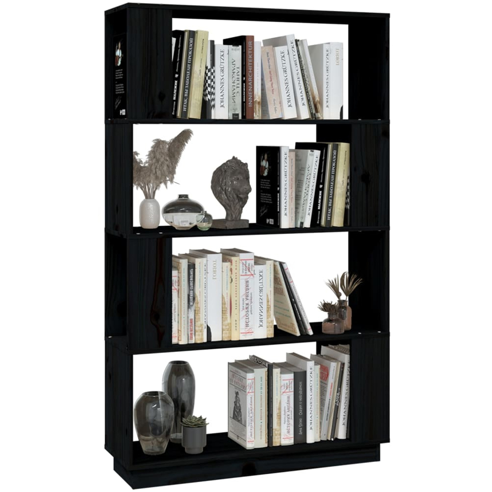 vidaXL 4 Shelf Black Solid Pine Wood Bookcase Image 4