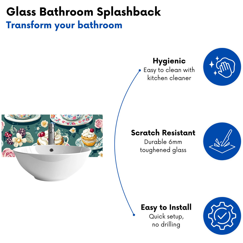 Warren Reed Designer Vintage Tea Party Glass Bathroom Splashback 25 x 60cm Image 4