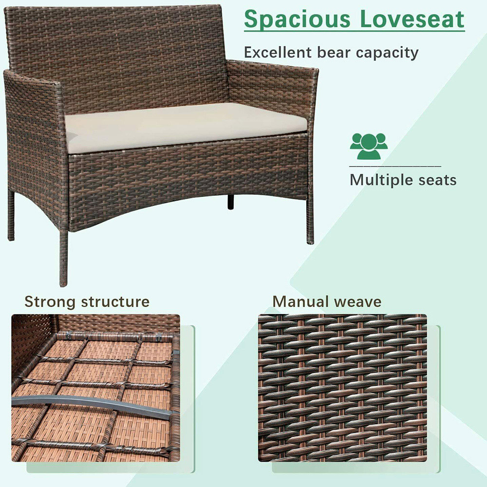 Roger 4 Seater Brown Rattan Outdoor Sofa Set with Table and Seat Cushions Image 4