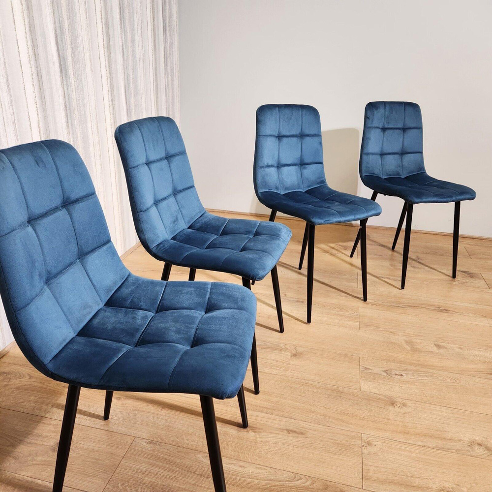 Kosy Koala 4 Seater Wooden Effect Velvet Dining Set Blue Image 8
