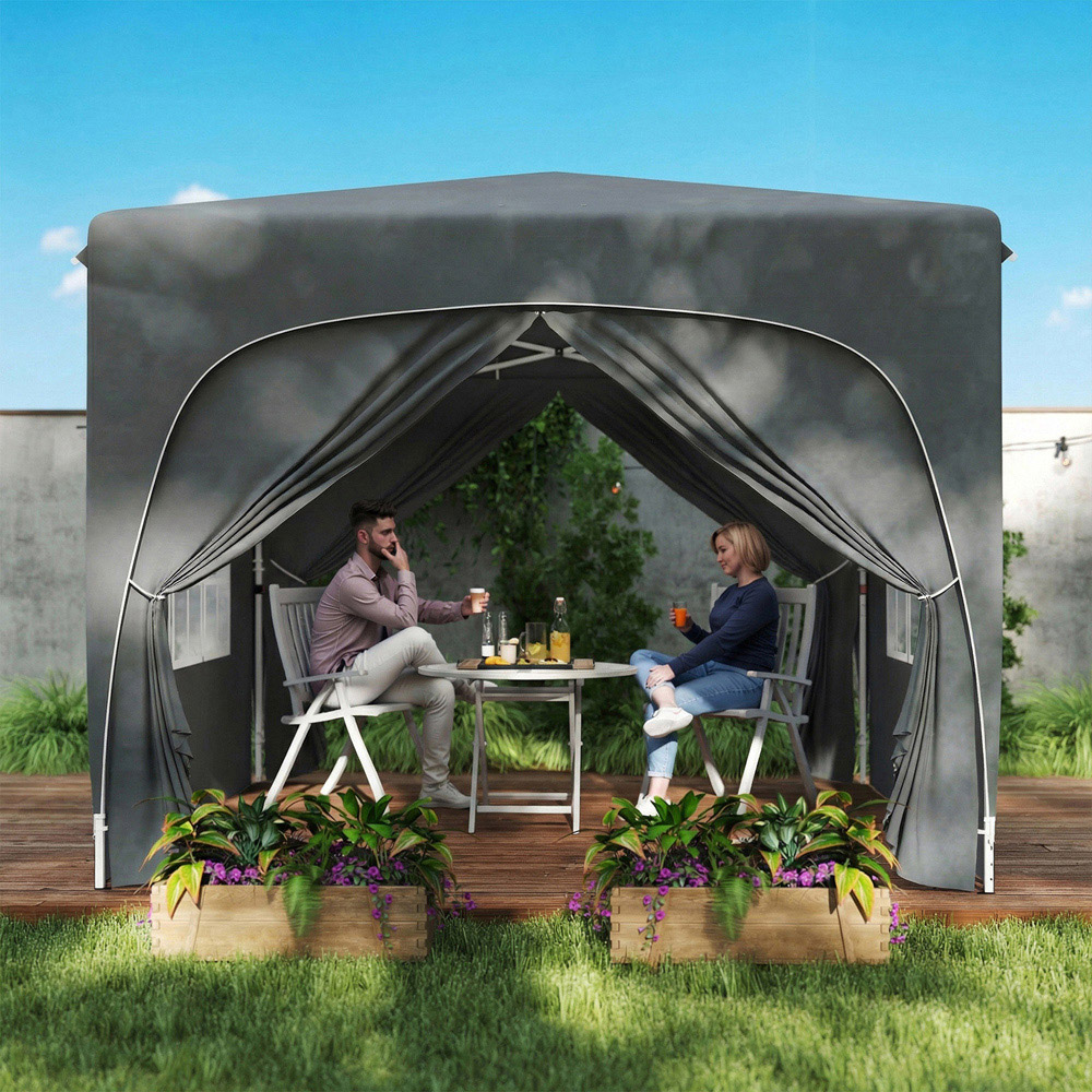 Outsunny 3 x 3m Dark Grey Pop-Up Gazebo with Sides and Carry Bag Image 7