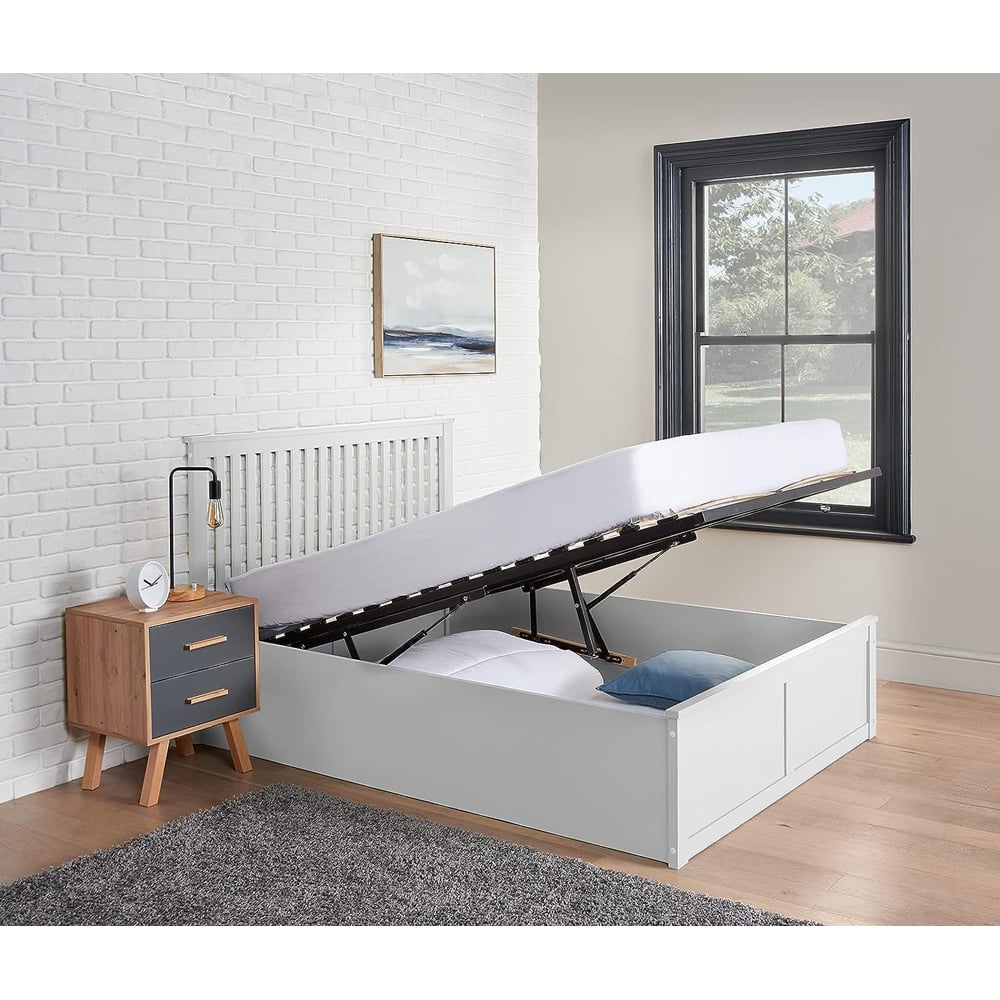 Home Treats Double White Wooden Ottoman Bed Image 6