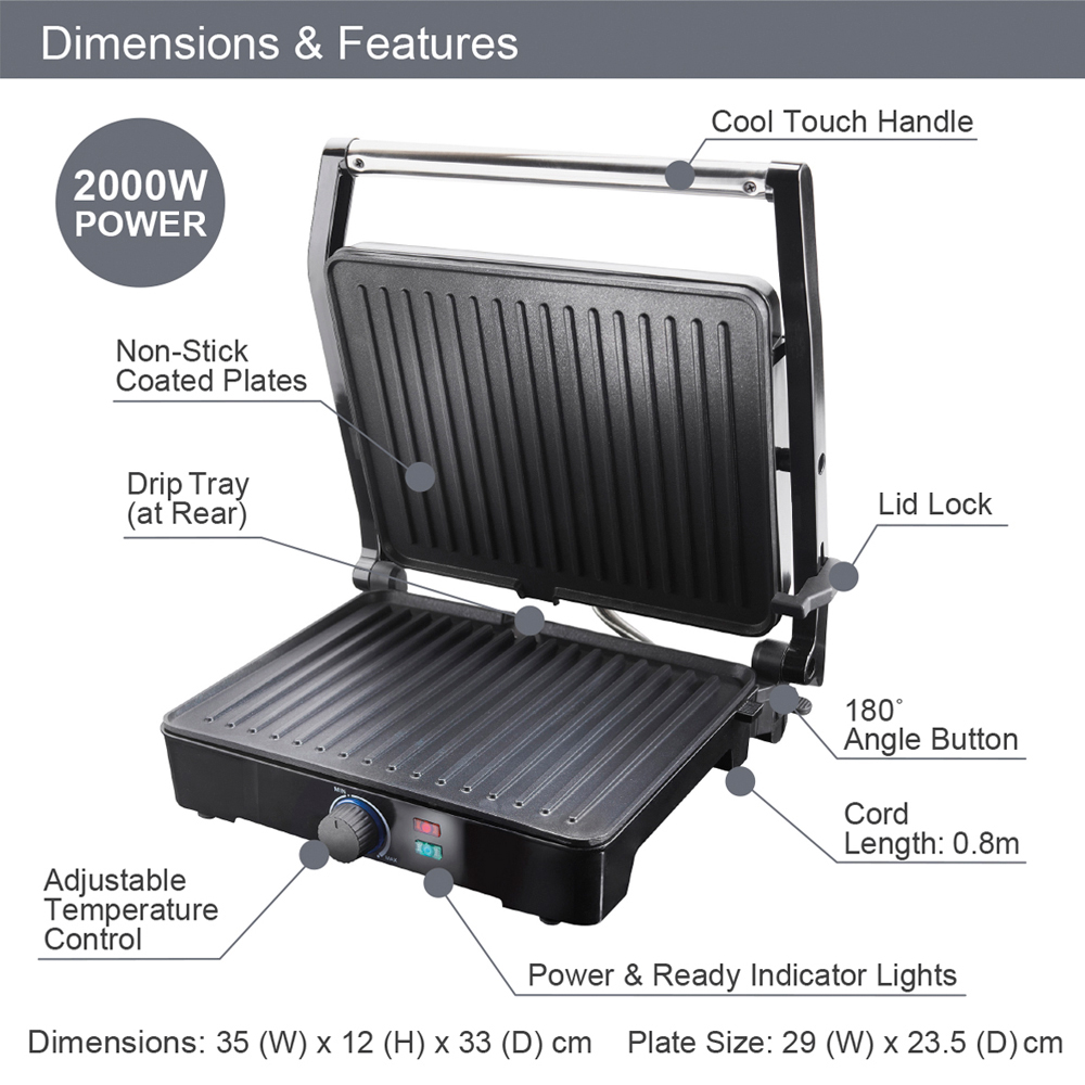 Quest Black and Silver Duo Health Press and Grill 2000W Image 9