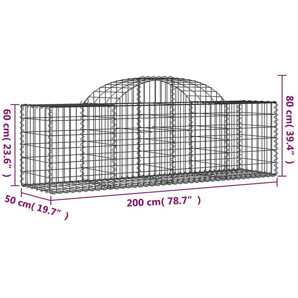 vidaXL Silver Galvanised Iron Arched Gabion Basket 200 x 50 x 60/80cm 12 Pack Image 5