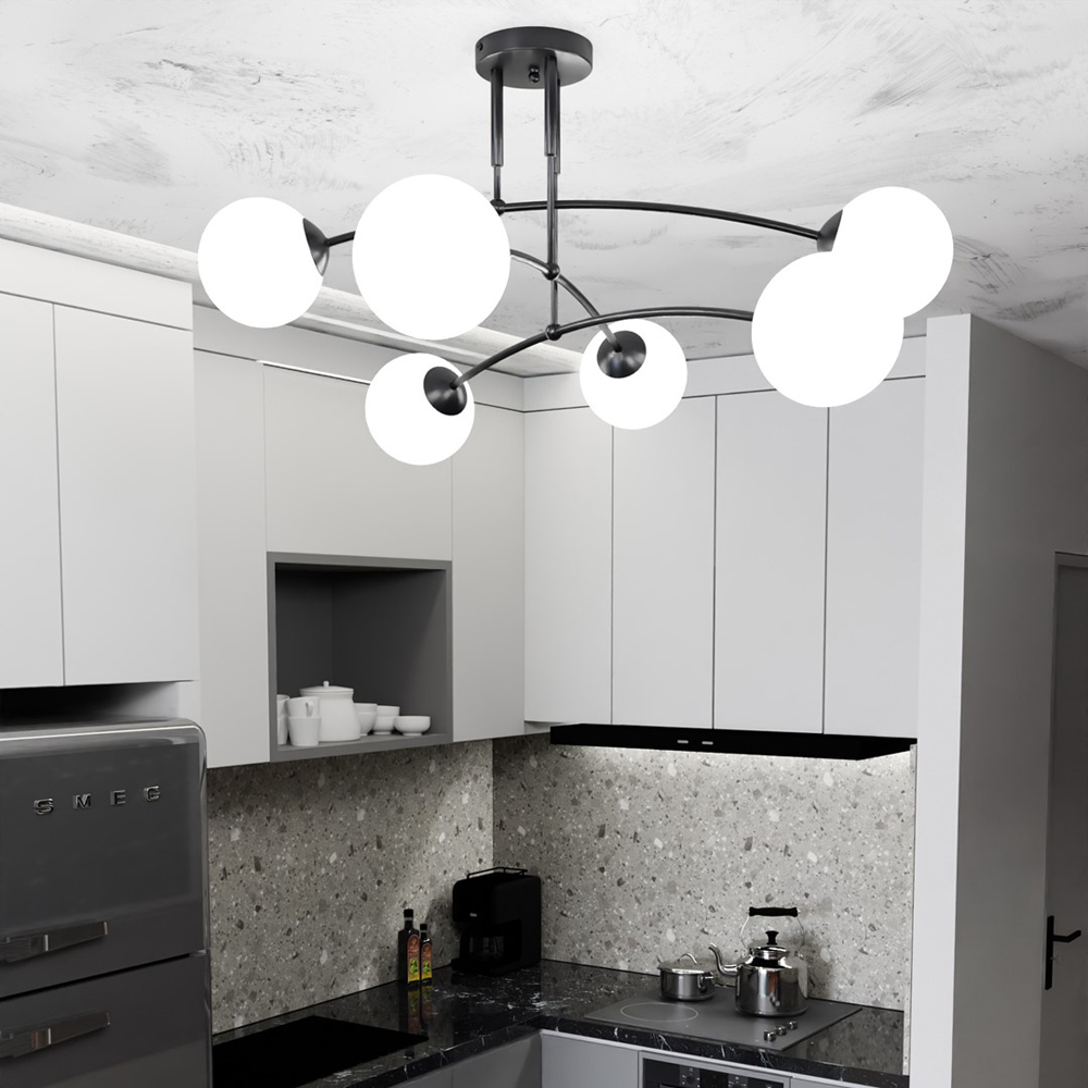 Emibig Pregos 6 Light White Shade Black E14 Ceiling Light Image 7