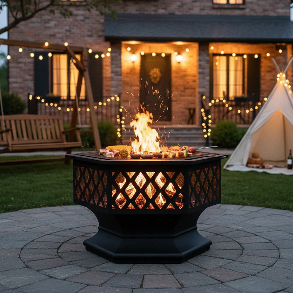 Living and Home Wood Burning Garden Fire Pit with Cover Image 6
