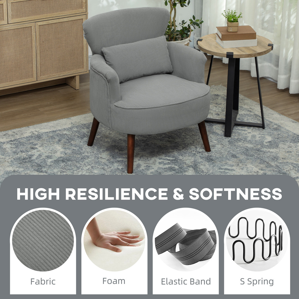 HOMCOM Modern Grey Upholstered Accent Armchair Chair Image 5