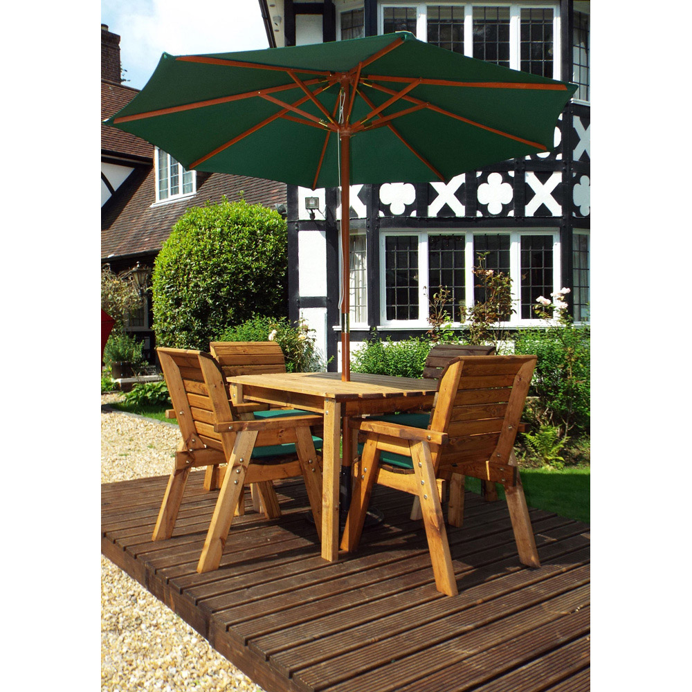 Charles Taylor Solid Wood 4 Seater Rectangle Outdoor Dining Set with Green Cushions Image 7
