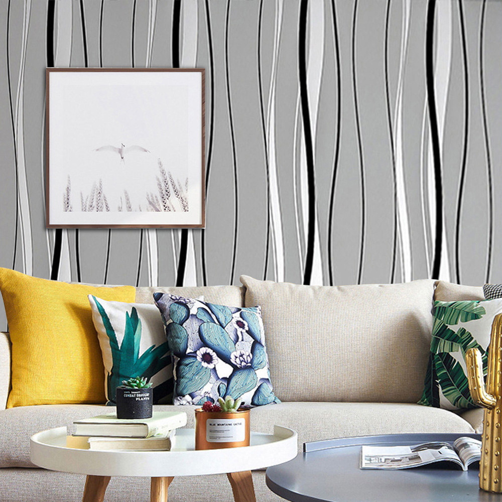 Living and Home Curve Striped Dark Grey Wallpaper Image 3