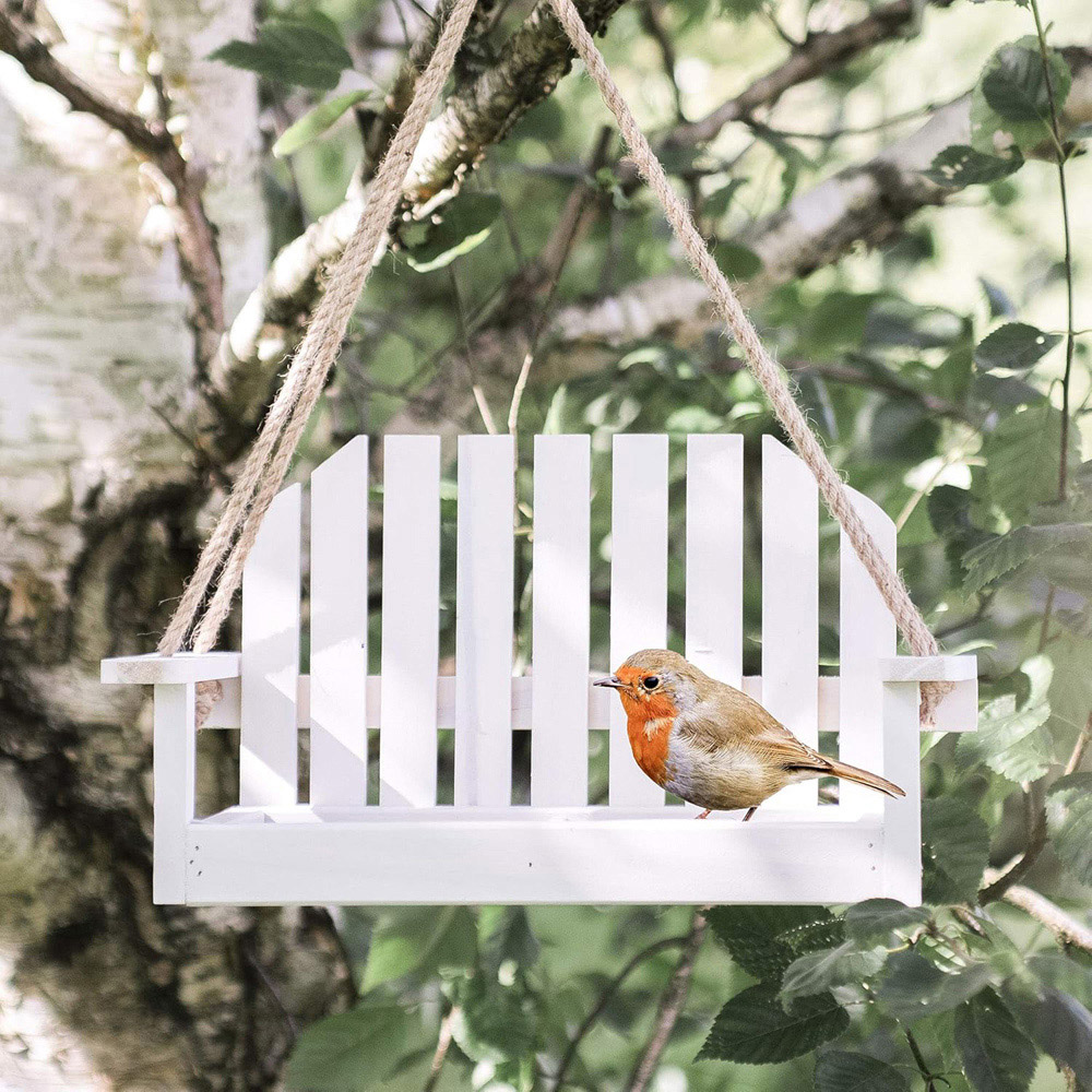 Marco Paul White Wooden Swing Seat Bird Feeder Image 2