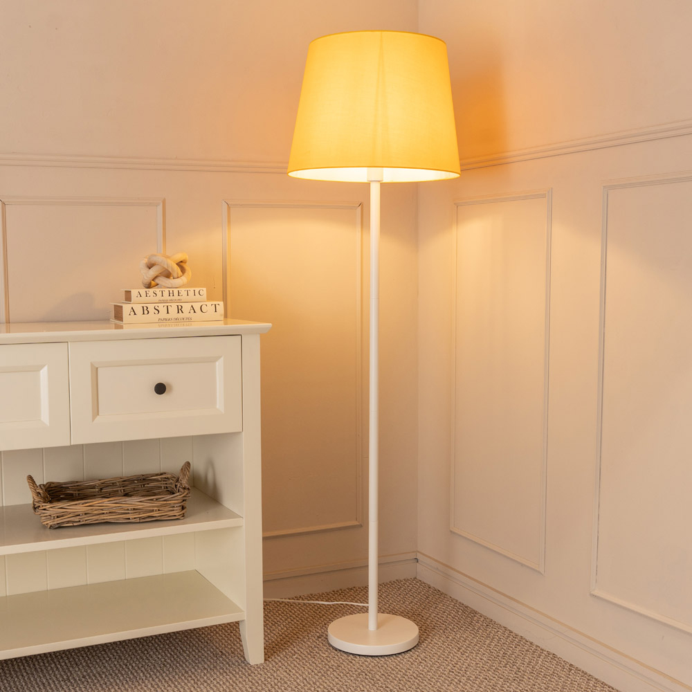 ValueLights Charlie Mustard Tapered Shade White Single Stem LED Floor Lamp Image 2