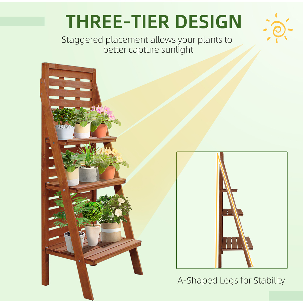 Outsunny 3 Tier Solid Wood Ladder Design Plant Stand Image 6