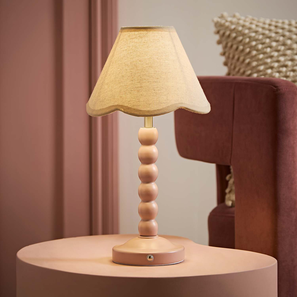 ValueLights Bobble Natural Scallop Shade Pink Wooden LED Table Lamp Image 6