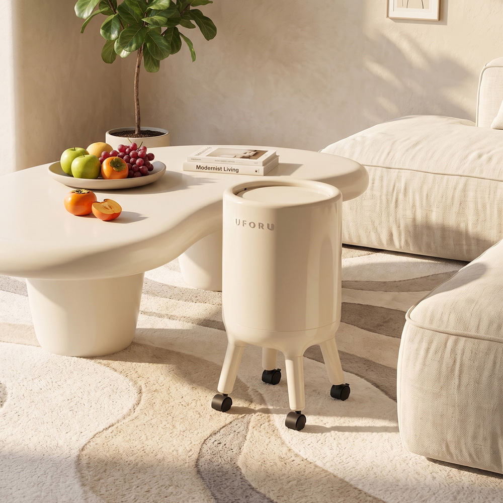 Living and Home Cream Rubbish Bin with Press Lid and Castors 11.5L Image 2