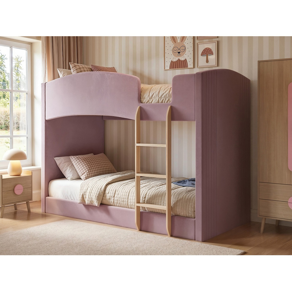 Flair Zoey Pink Velvet Upholstered Bunk Bed Image 5