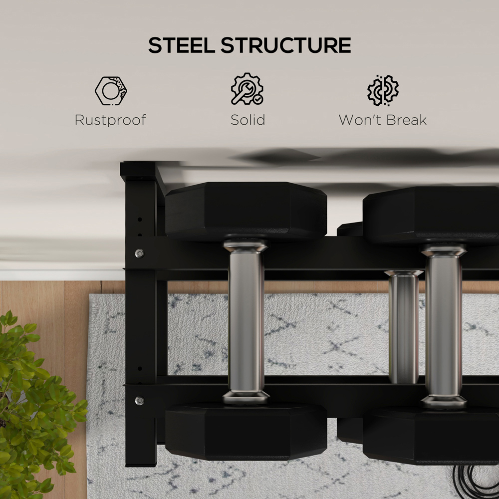 SPORTNOW 2 Tier Black Steel Wall Mounted Dumbbell Rack Image 6