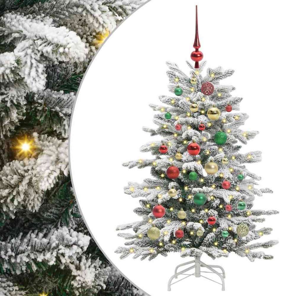 vidaXL Pre-Lit Multicolour Baubles White Artificial Snow Flocked Christmas Tree 4ft Image 2