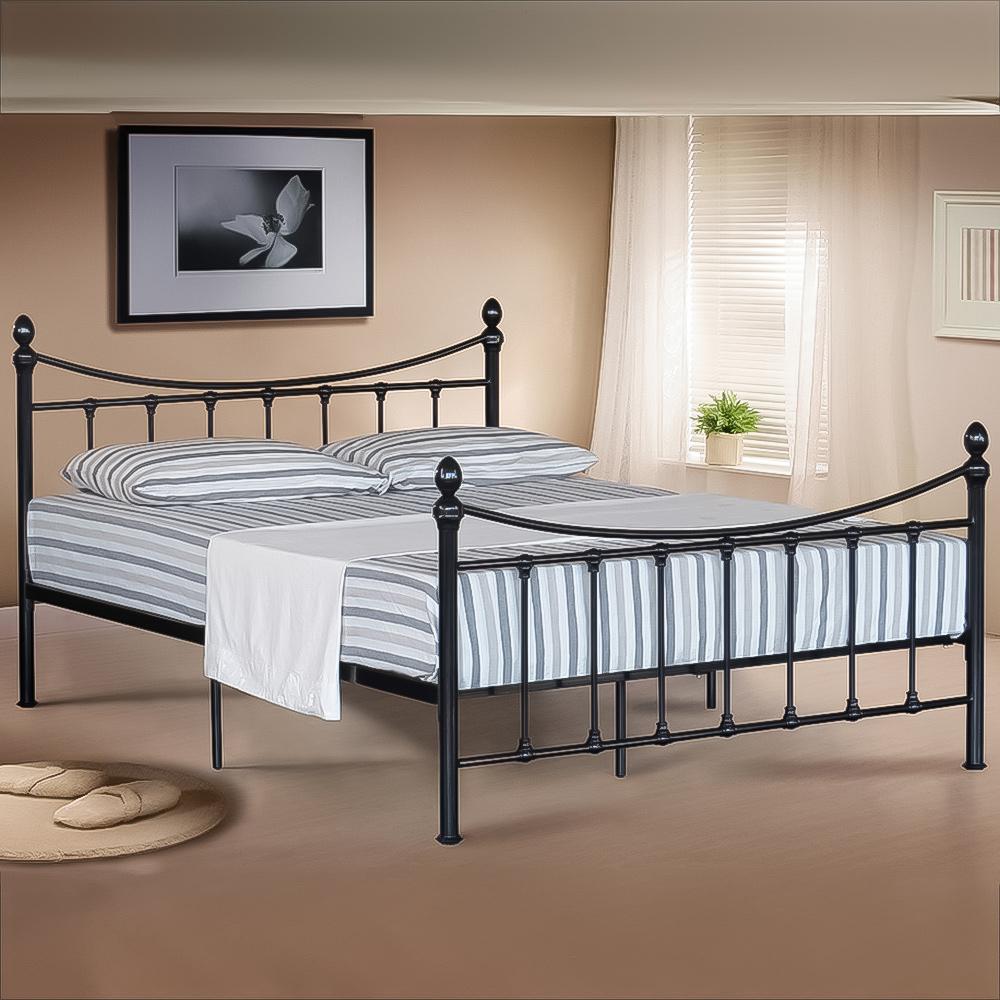 Brooklyn King Size Black Metal Bed with Finials Image 1