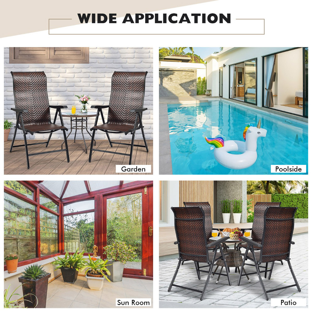 Costway Foldable Rattan Reclining Chair with Widened Armrest Image 5