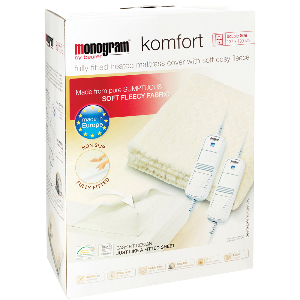 Beurer Monogram Komfort Double Cream Fleece Fitted Heated Mattress Cover with Dual Controller Image 2