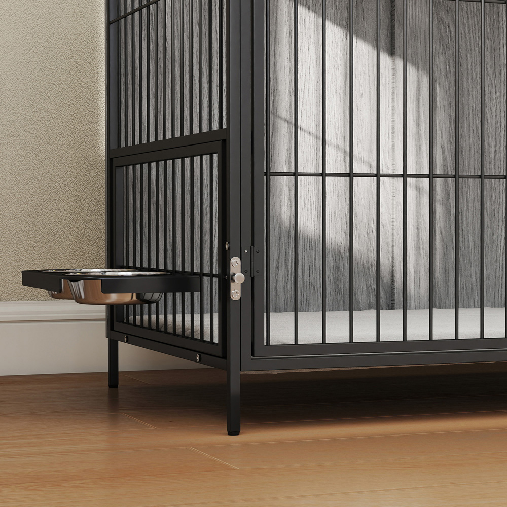 PawHut Grey Large Dog Crate with Rotating Bowl Holder Image 3