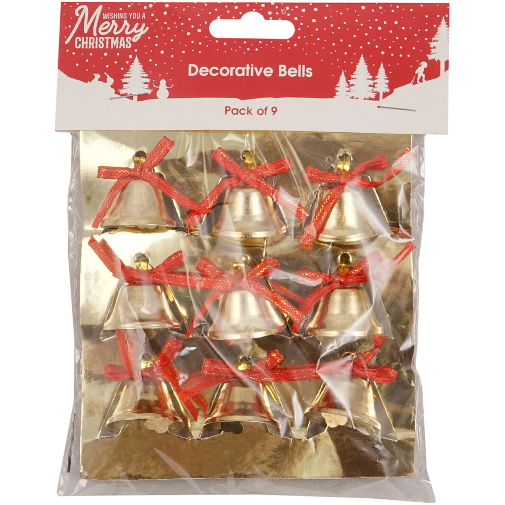 Pack of 9 Christmas Decorative Bells - Gold Image 1