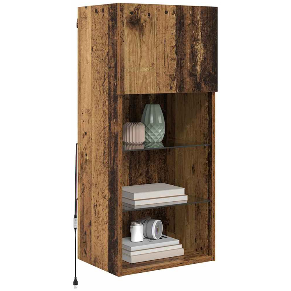 vidaXL Single Door 3 Shelf Old Wood Wide Wall Mounted LED TV Unit Set of 2 Image 3
