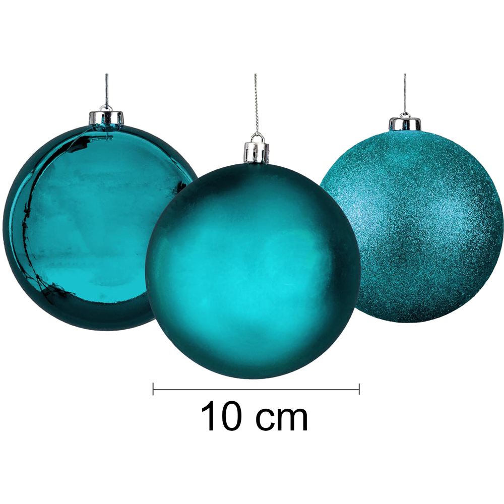 Shatchi 10cm Teal Blue Shatterproof Christmas Baubles 6 Pack Image 3