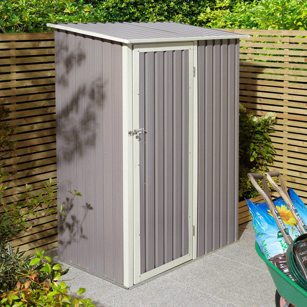Rowlinson Trentvale Metal Pent Shed Light Grey with Foundation Kit 5 x 3ft Image 2