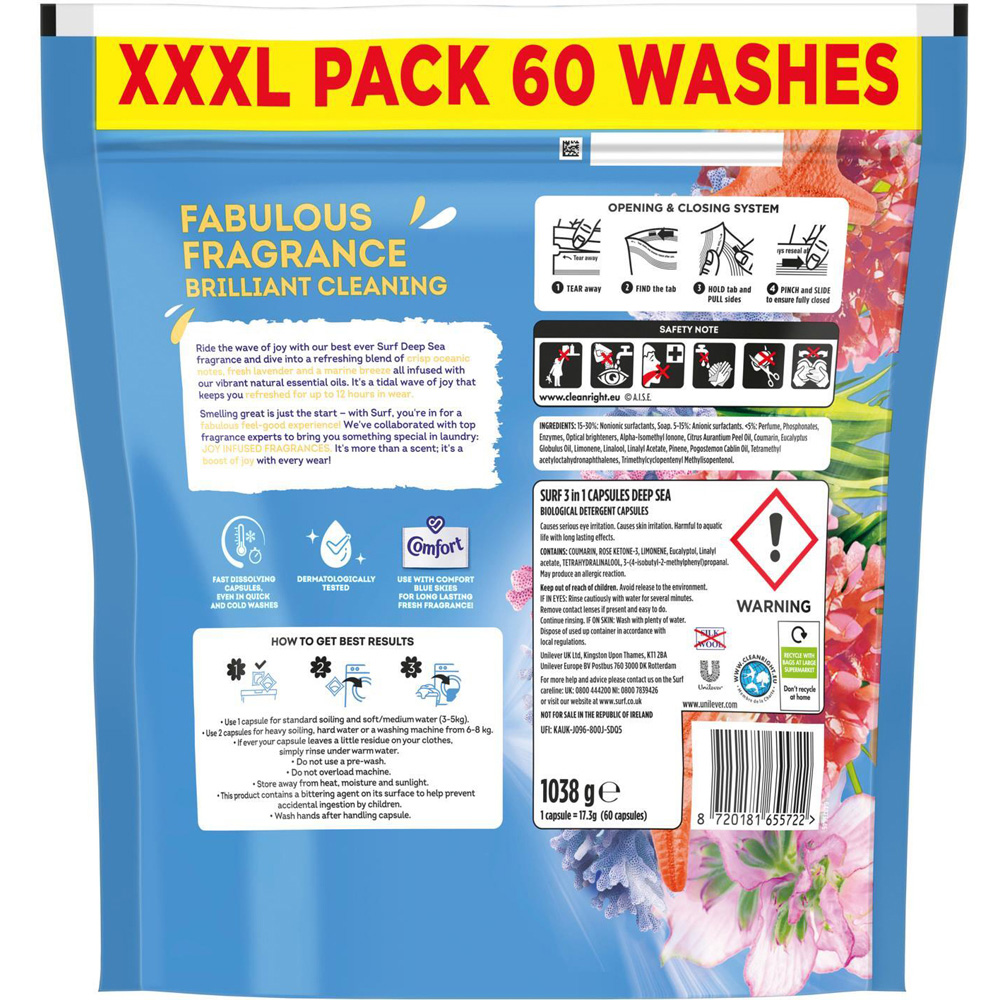 Surf 3-in-1 Deep Sea Washing Capsules XXXL 60 Washes 3 Pack Image 4