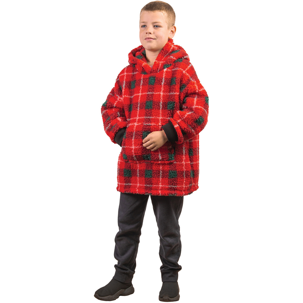 Kids Tartan Sherpa Hoodie Red Image 2