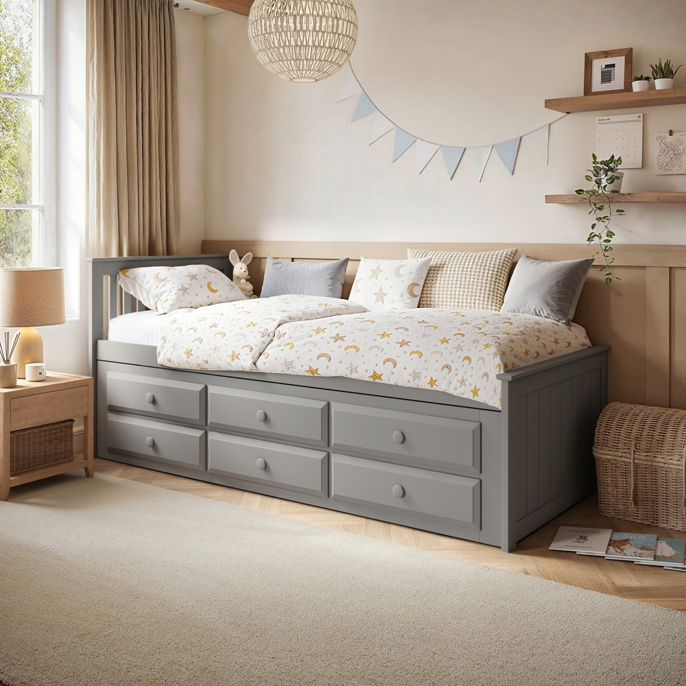 Flair Montana Captain's Single Grey 3 Drawer Wooden Guest Bed with Trundle Image 4