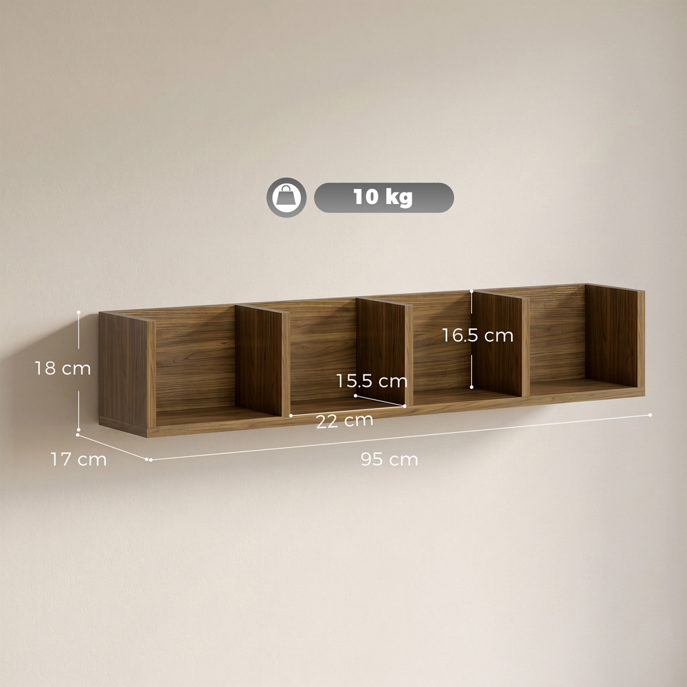 HOMCOM 4 Shelf Walnut Wooden Wall-Mounted Display Shelf Image 7