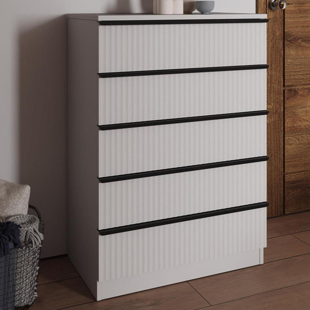FWStyle Lania 5 Drawer White Scalloped Ripple Effect Chest of Drawers Image 1