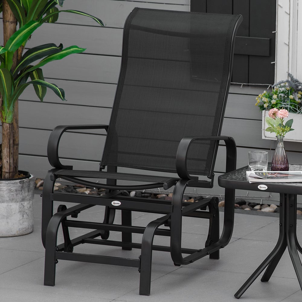 Outsunny Black Metal Outdoor Gliding Rocking Chair Image 1