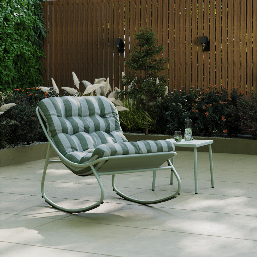 Charles Bentley Porto Green Stripe Olefin Fabric Garden Rocking Chair Image 8