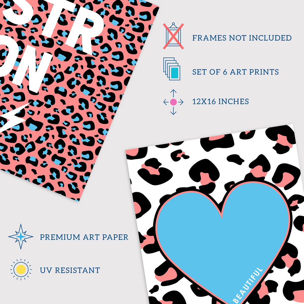Wee Blue Coo Blue and Pink Leopard Pattern Bold Shapes Wall Art Print 30 x 41cm 6 Pack Image 4