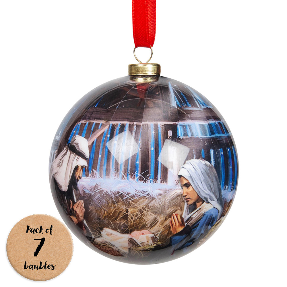 The Christmas Gift Co Multicolour Nativity Christmas Baubles 7 Pack Image 1