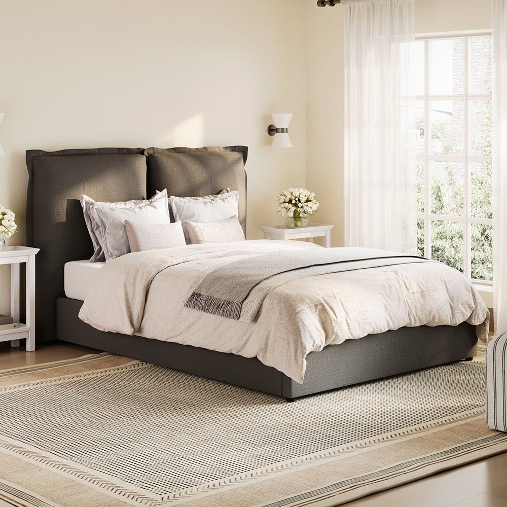 LPD Home Sunday Deep Grey Super King Size Linen Blend Fabric Bed with Pillow-Style Headboard Image 1