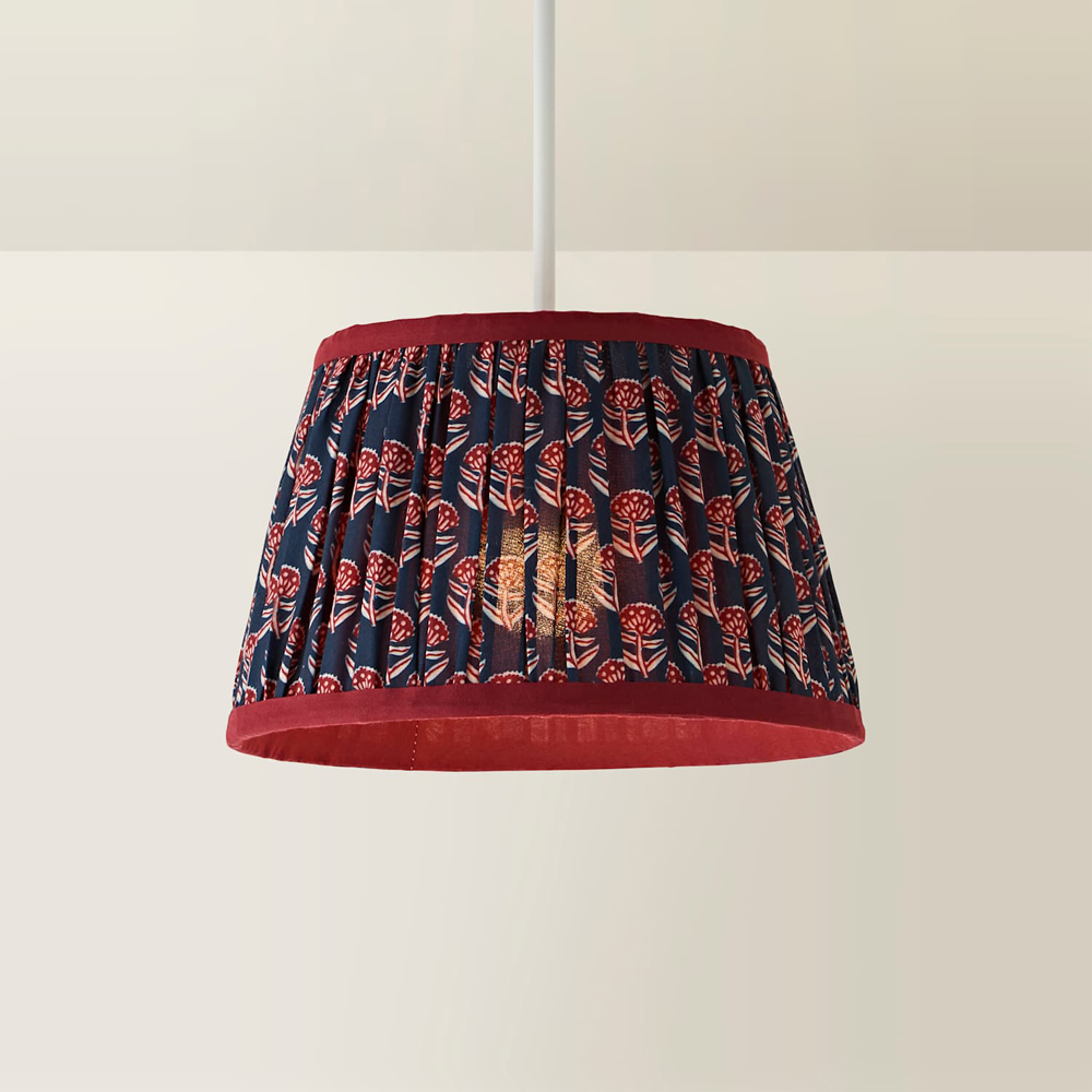 ValueLights Cyia Floral Navy Pleat Contrast Trim Ceiling Lamp Shade 28cm Image 3