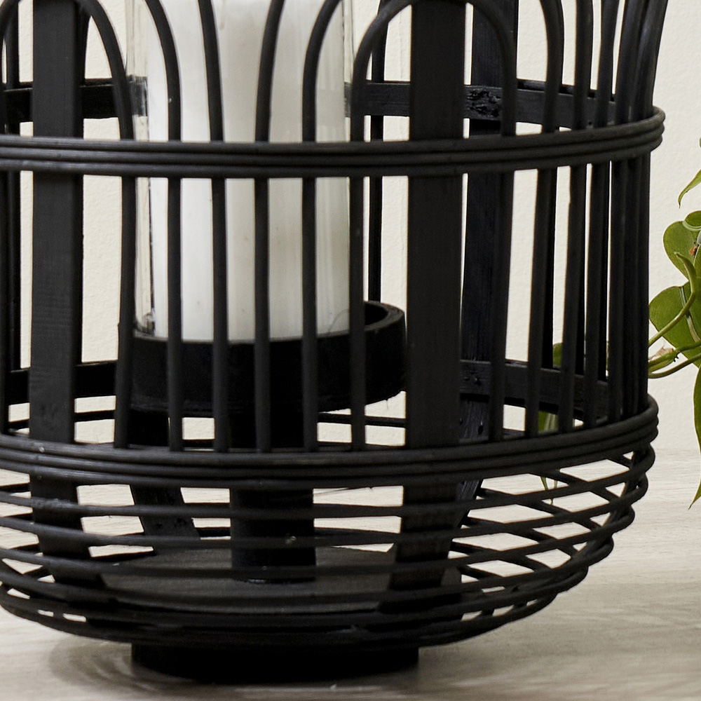Pacific Lifestyle Black Bamboo and Glass Lantern Small Image 3