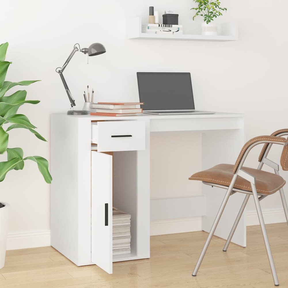 vidaXL Single Door Single Drawer Office Desk White Image 9