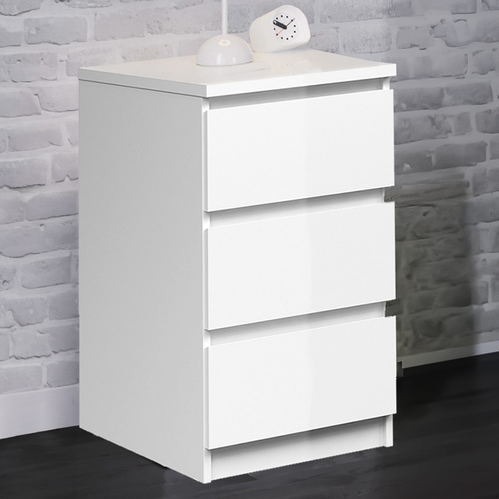 Florence 3 Drawer White High Gloss Bedside Table Image 1