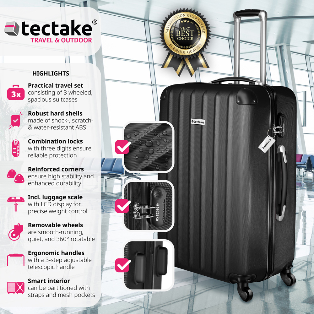 Tectake Set of 3 Black Hard Shell Travel Suitcase Set Image 3
