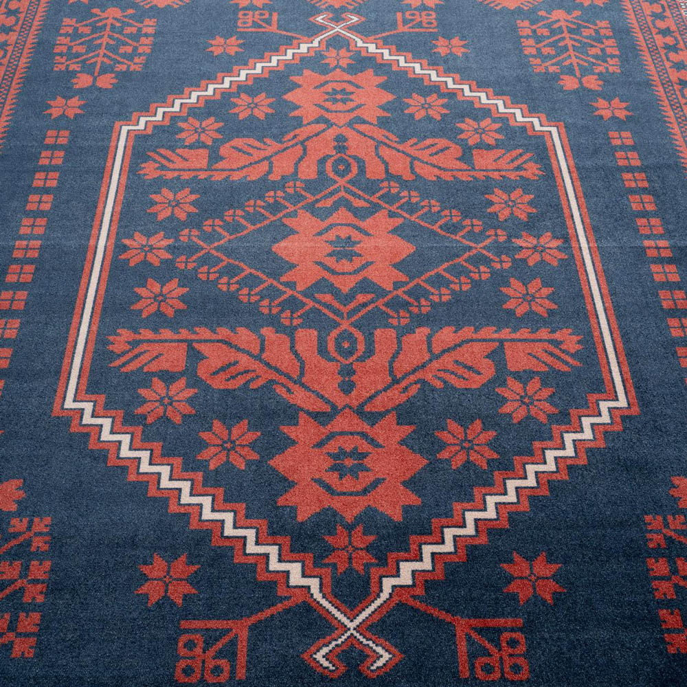 Kukoon Asha Red and Navy Flat Persian Style Vintage Rug 200 x 290cm Image 3