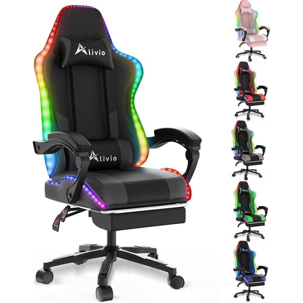 Alivio Black PU Leather Wireless App Control LED Gaming Chair with Massage Lumbar Cushion Image 2