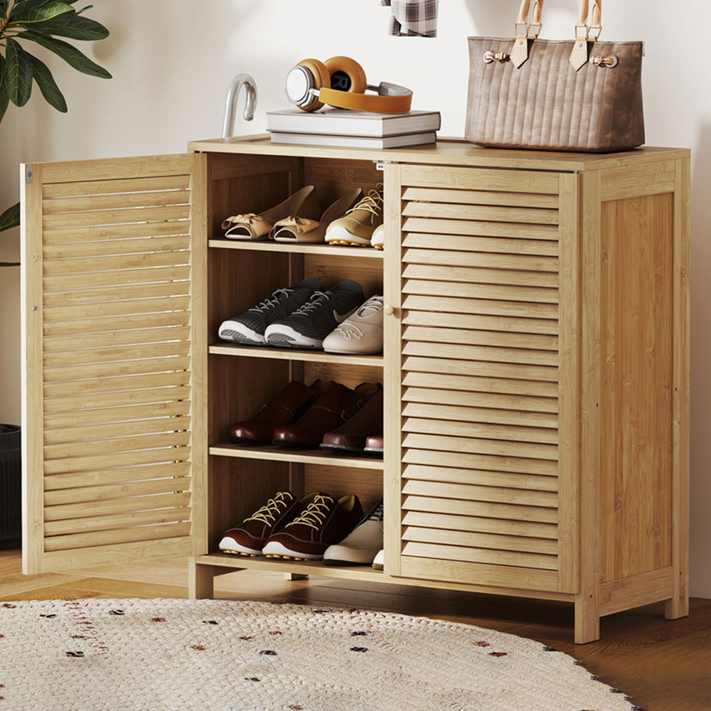 Portland 2 Door Natural Bamboo Louvred Shoe Cabinet  Image 1
