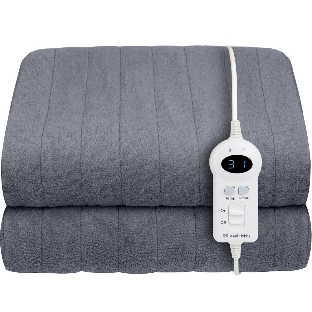 Russell Hobbs Grey Sherpa and Microfleece Heated Throw with Controller 130 x 180cm Image 1