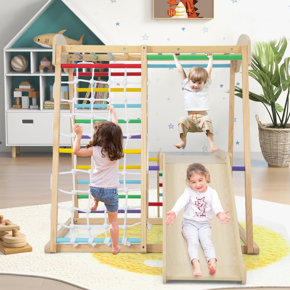 Costway 6 in 1 Multicolour Kids Indoor Jungle Gym Wooden Playset Image 3