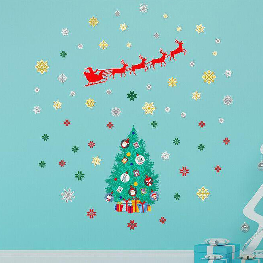 Walplus Santa's Sleigh and Christmas Tree Self Adhesive Wall Sticker 54 Piece Image 1